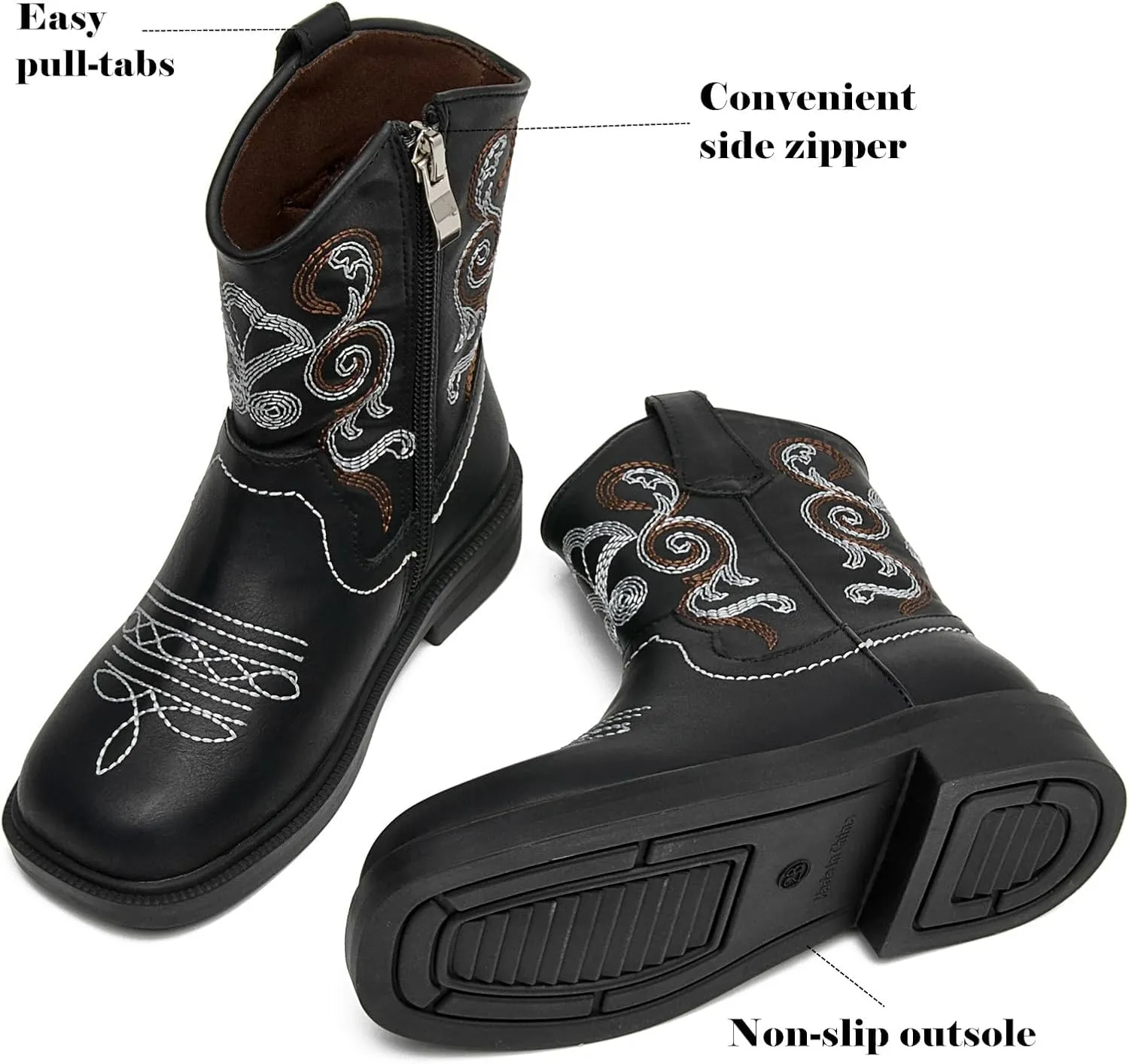 DADAWEN Toddler Little Boys Girls Cowboy Boots Kids Embroidered Western Cowgirl Boots Square Toe Mid Calf Riding Shoes