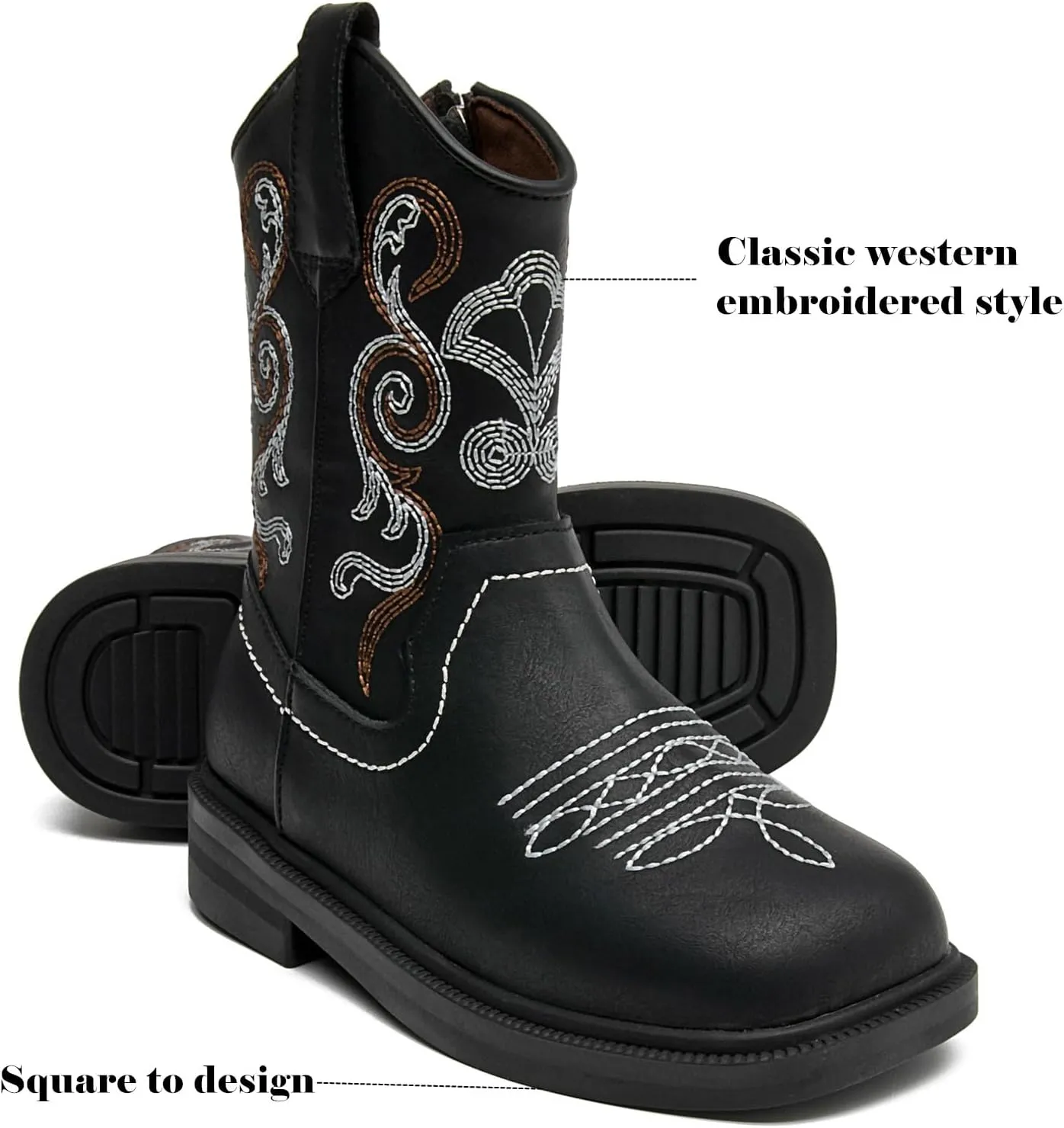 DADAWEN Toddler Little Boys Girls Cowboy Boots Kids Embroidered Western Cowgirl Boots Square Toe Mid Calf Riding Shoes