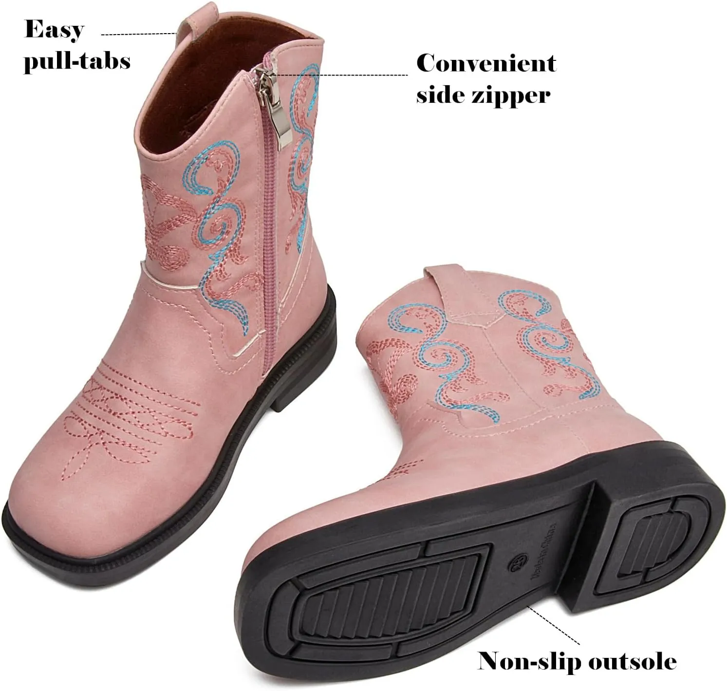 DADAWEN Toddler Little Boys Girls Cowboy Boots Kids Embroidered Western Cowgirl Boots Square Toe Mid Calf Riding Shoes