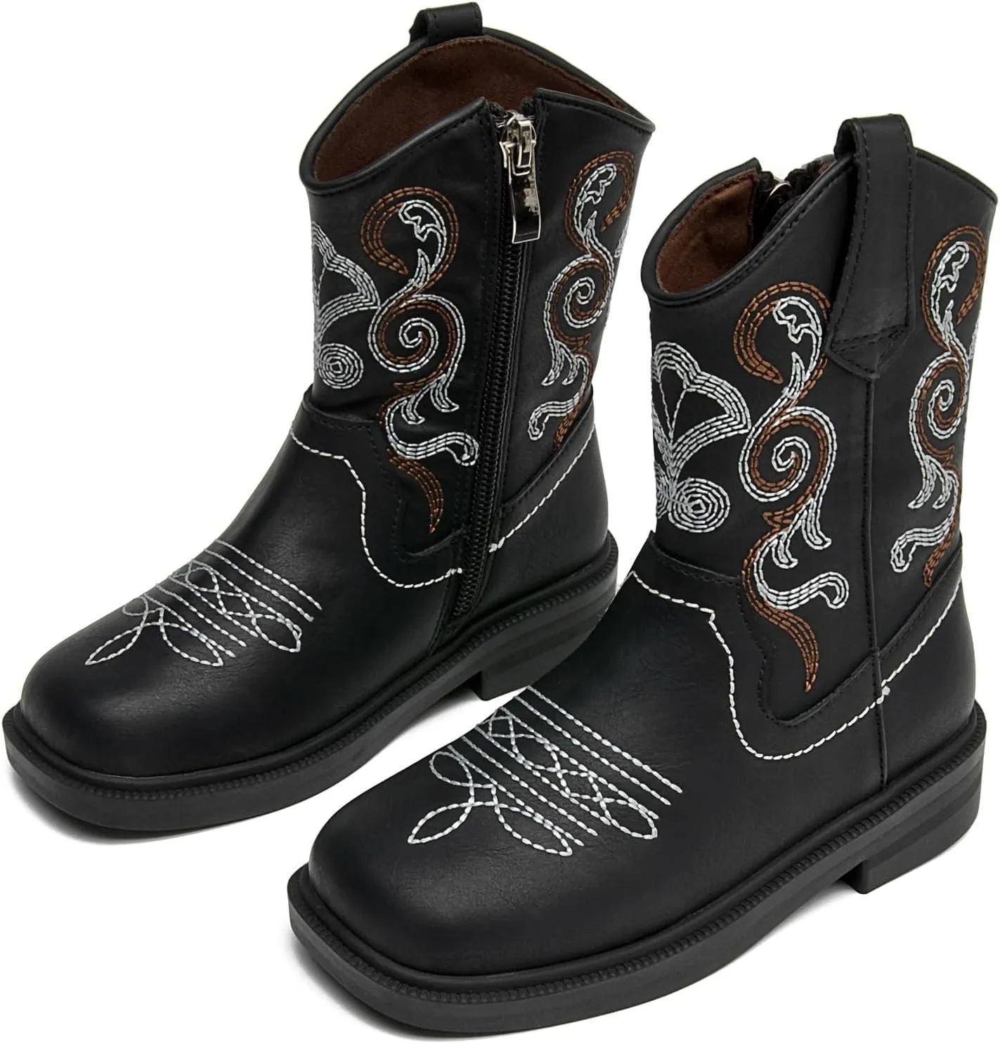 DADAWEN Toddler Little Boys Girls Cowboy Boots Kids Embroidered Western Cowgirl Boots Square Toe Mid Calf Riding Shoes