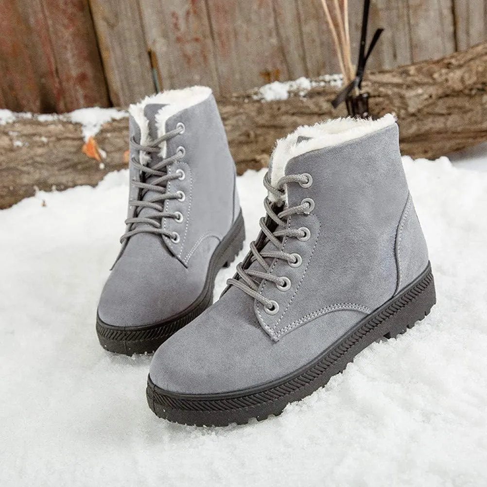 DADAWEN Women's Suede Waterproof Lace Up Winter High Top Snow Boots