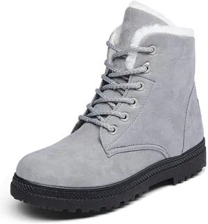 DADAWEN Women's Suede Waterproof Lace Up Winter High Top Snow Boots