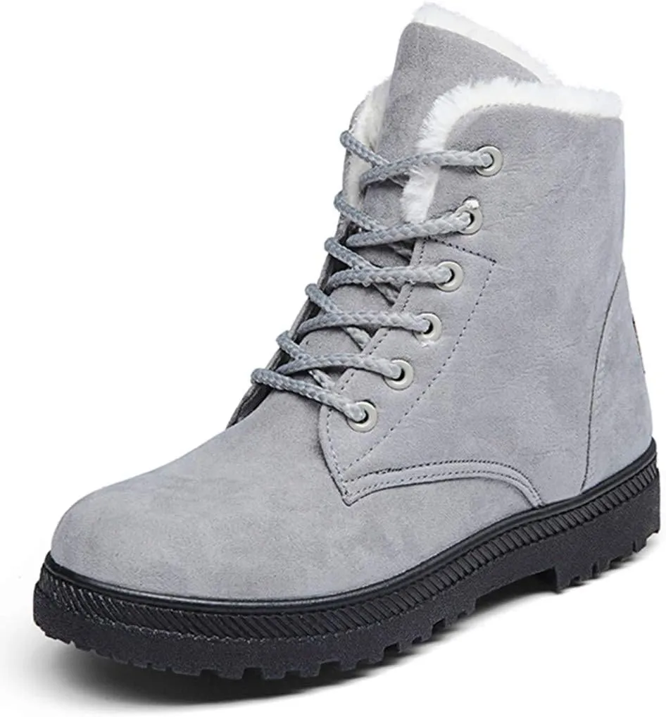 DADAWEN Women's Suede Waterproof Lace Up Winter High Top Snow Boots