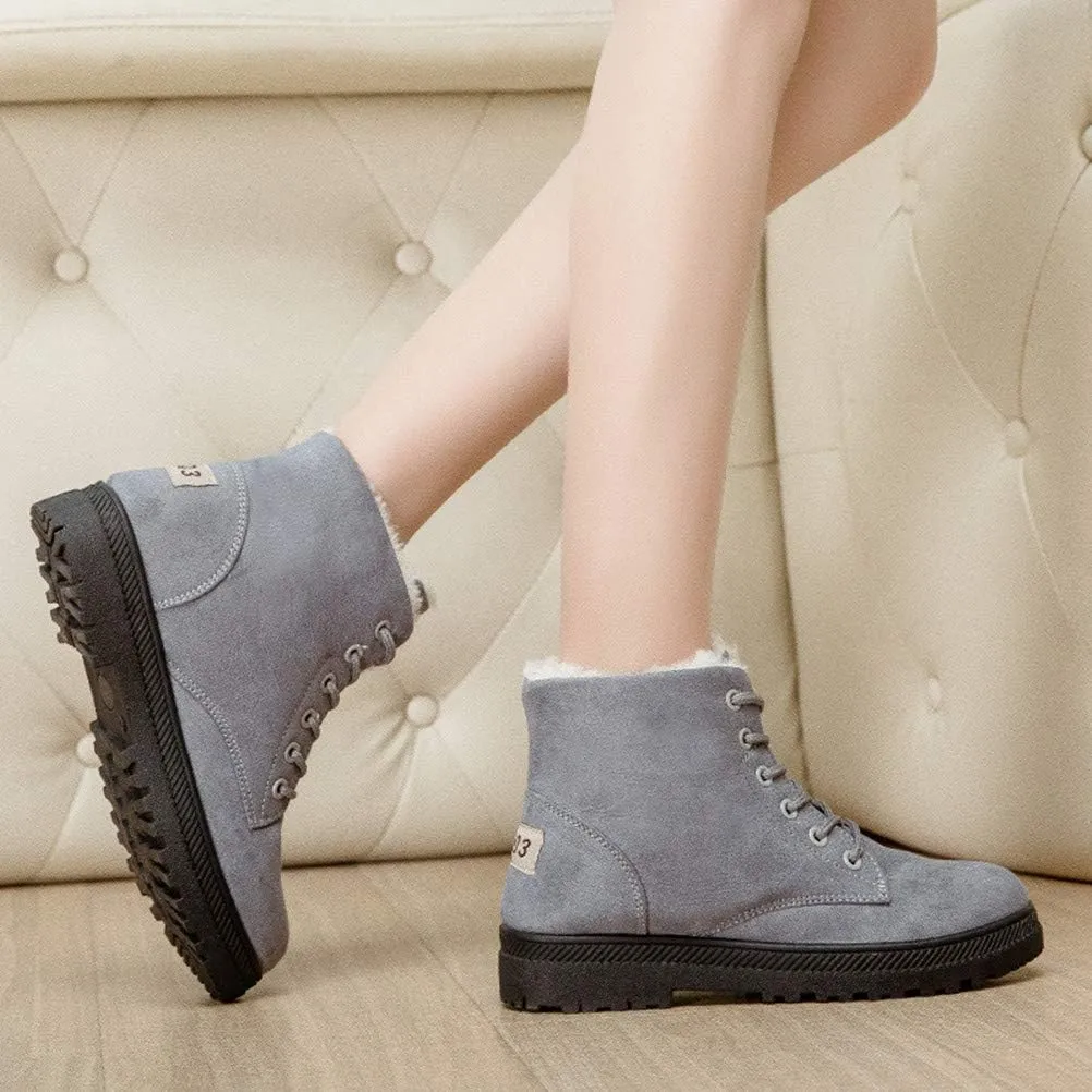 DADAWEN Women's Suede Waterproof Lace Up Winter High Top Snow Boots