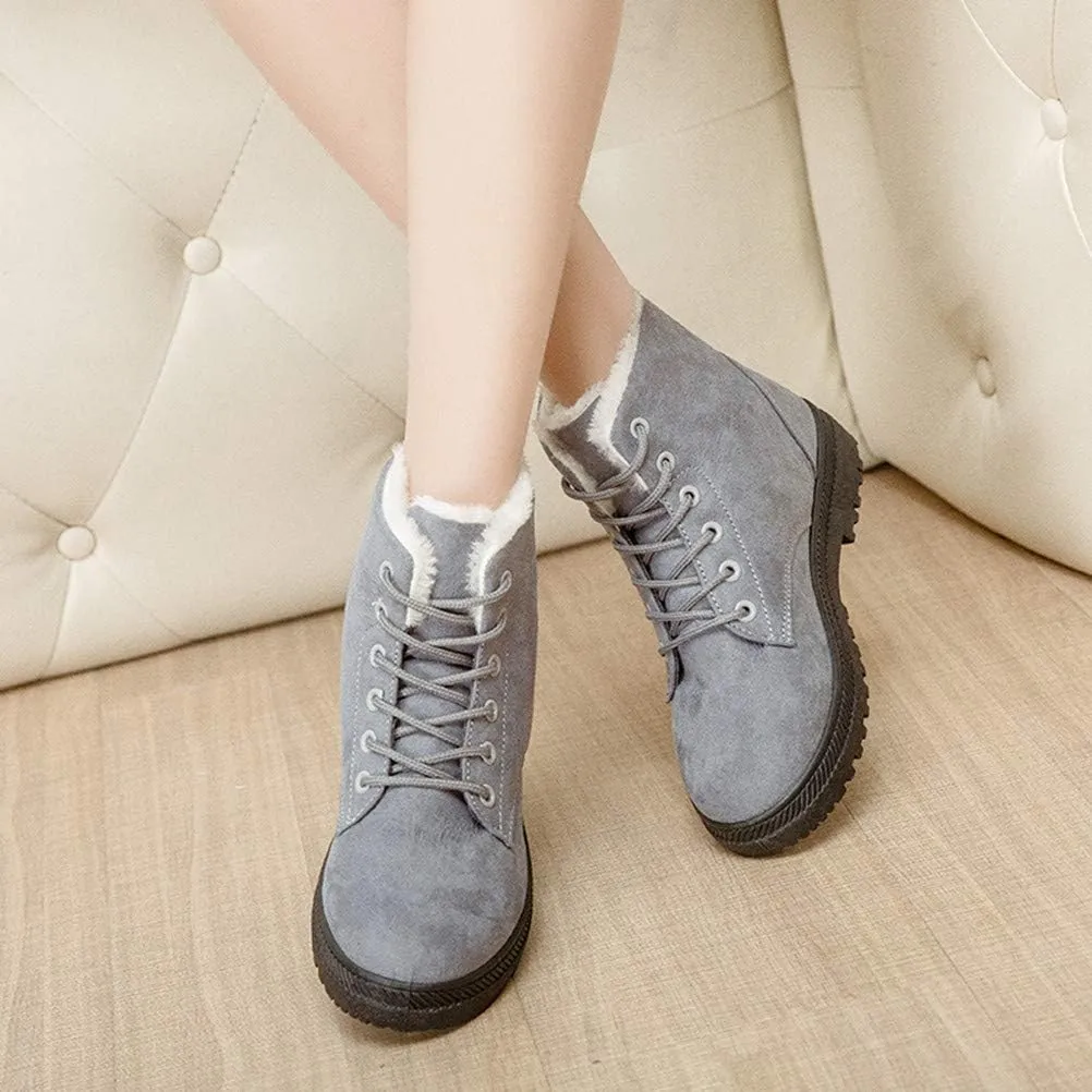 DADAWEN Women's Suede Waterproof Lace Up Winter High Top Snow Boots