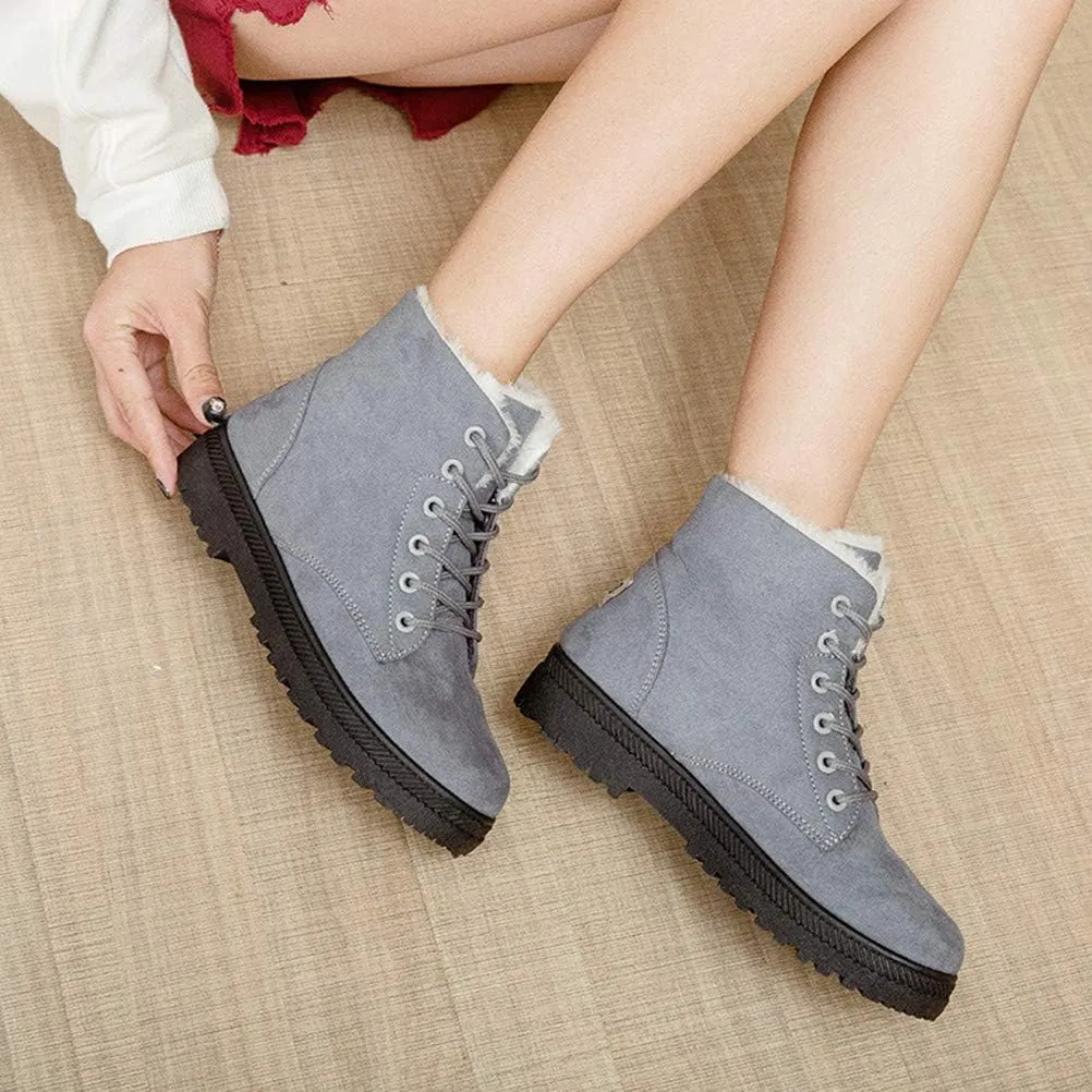 DADAWEN Women's Suede Waterproof Lace Up Winter High Top Snow Boots