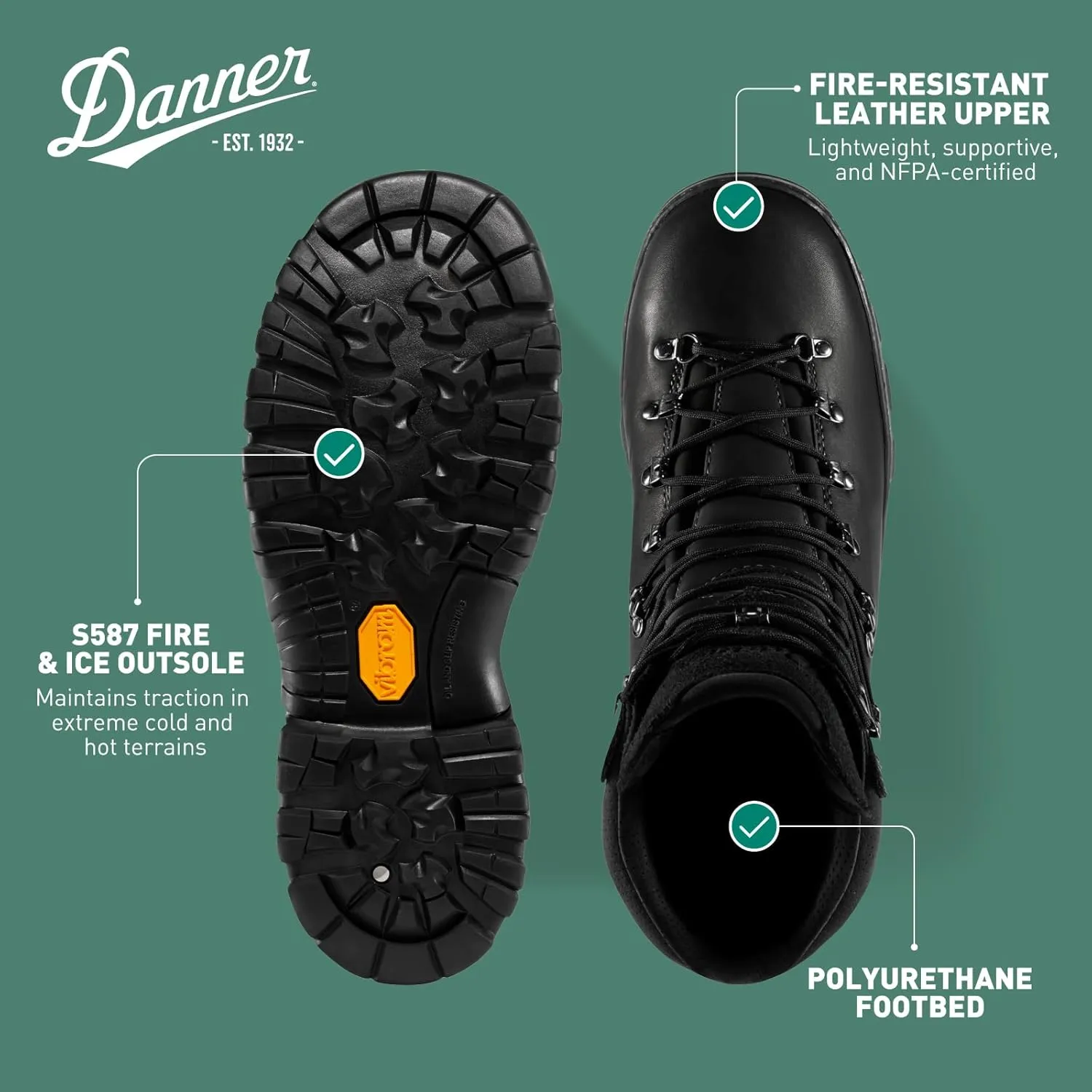 Danner 8" Wildland Tactical Firefighter Boots for Men & Women - Fire-Resistant Leather, EH-Rated, with Oil- and Slip-Resistant Outsole, Made in USA