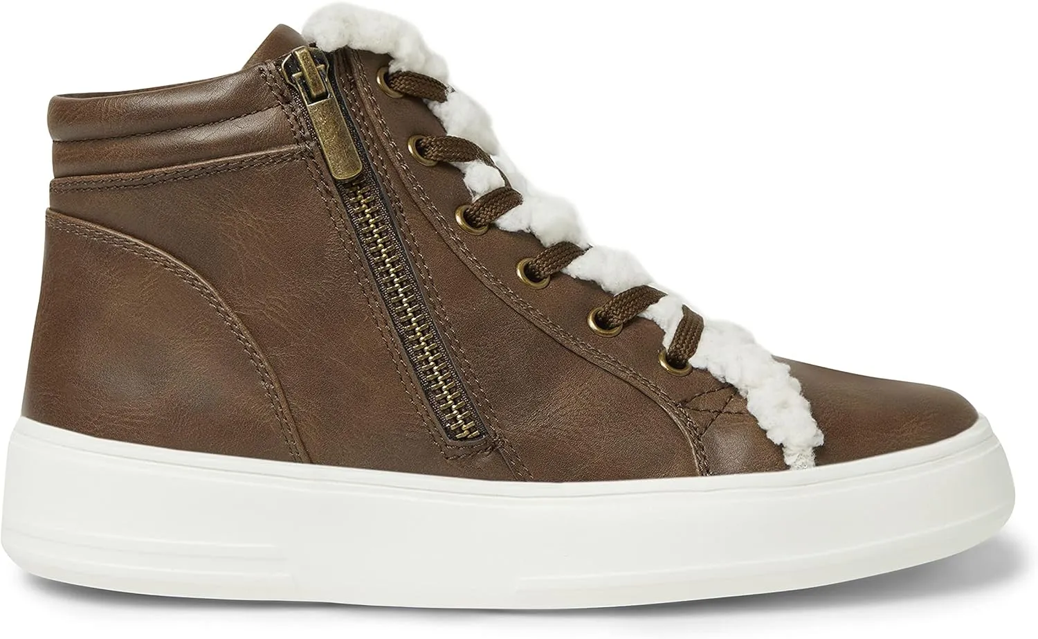 Dearfoams Women's Original Comfort Outside Zip & Lace Bootie with Faux Fur Detail Platform