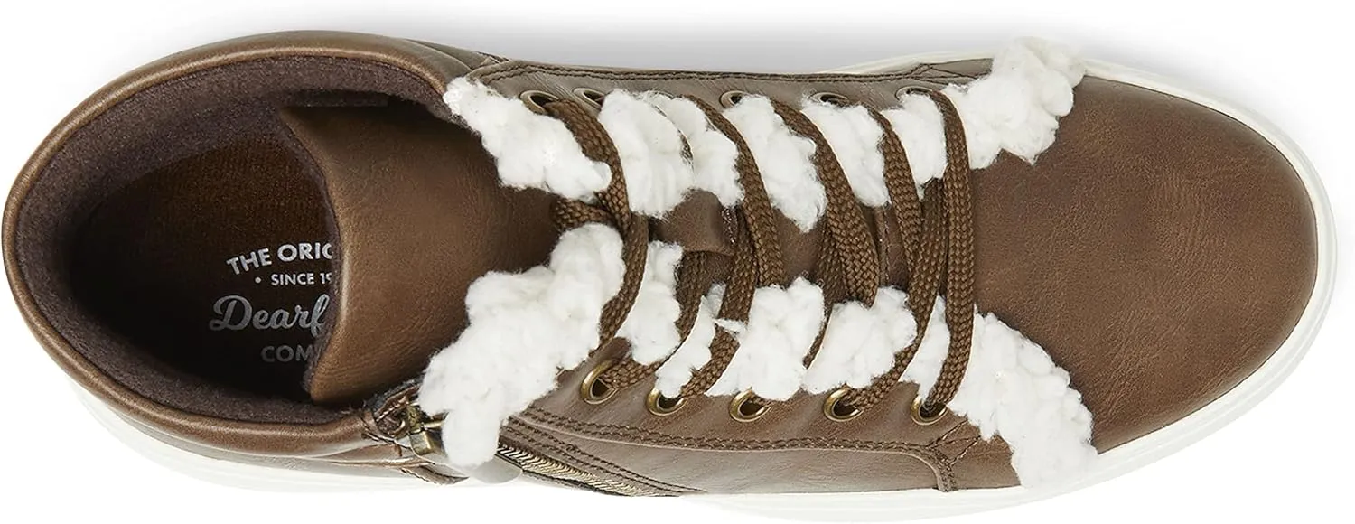 Dearfoams Women's Original Comfort Outside Zip & Lace Bootie with Faux Fur Detail Platform