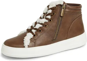 Dearfoams Women's Original Comfort Outside Zip & Lace Bootie with Faux Fur Detail Platform