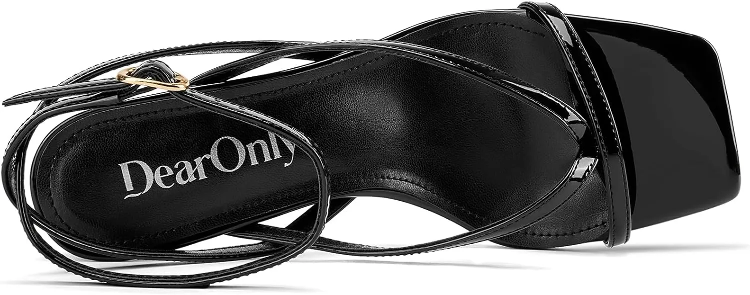 DearOnly Womens Square Toe Thong Strappy Kitten Heels Ankle Strap Party Dress Shoes Mid Heel Sandals 2.6 Inches Heels