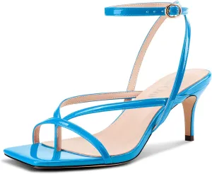 DearOnly Womens Square Toe Thong Strappy Kitten Heels Ankle Strap Party Dress Shoes Mid Heel Sandals 2.6 Inches Heels