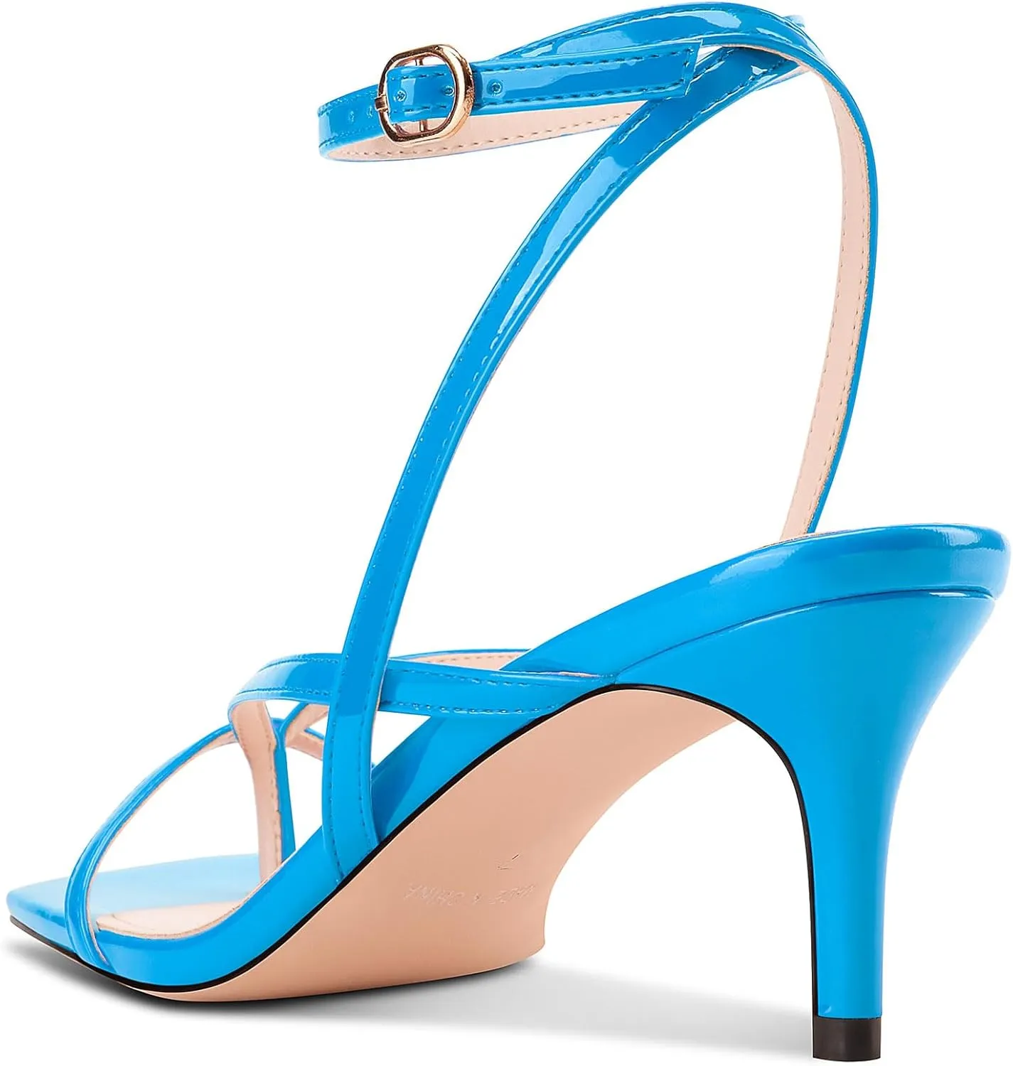 DearOnly Womens Square Toe Thong Strappy Kitten Heels Ankle Strap Party Dress Shoes Mid Heel Sandals 2.6 Inches Heels