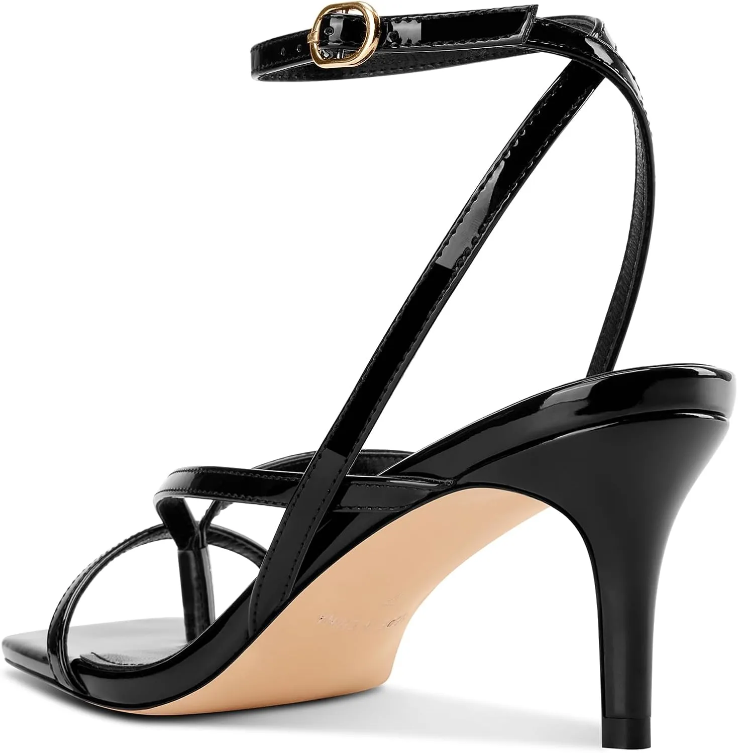 DearOnly Womens Square Toe Thong Strappy Kitten Heels Ankle Strap Party Dress Shoes Mid Heel Sandals 2.6 Inches Heels