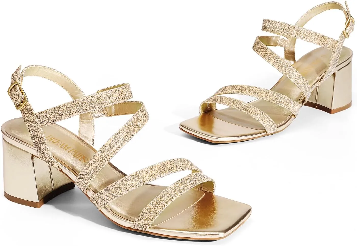 DREAM PAIRS Women's Strappy Chunky Heels Low Block Square Open Toe Sandals Dress Party Shoes