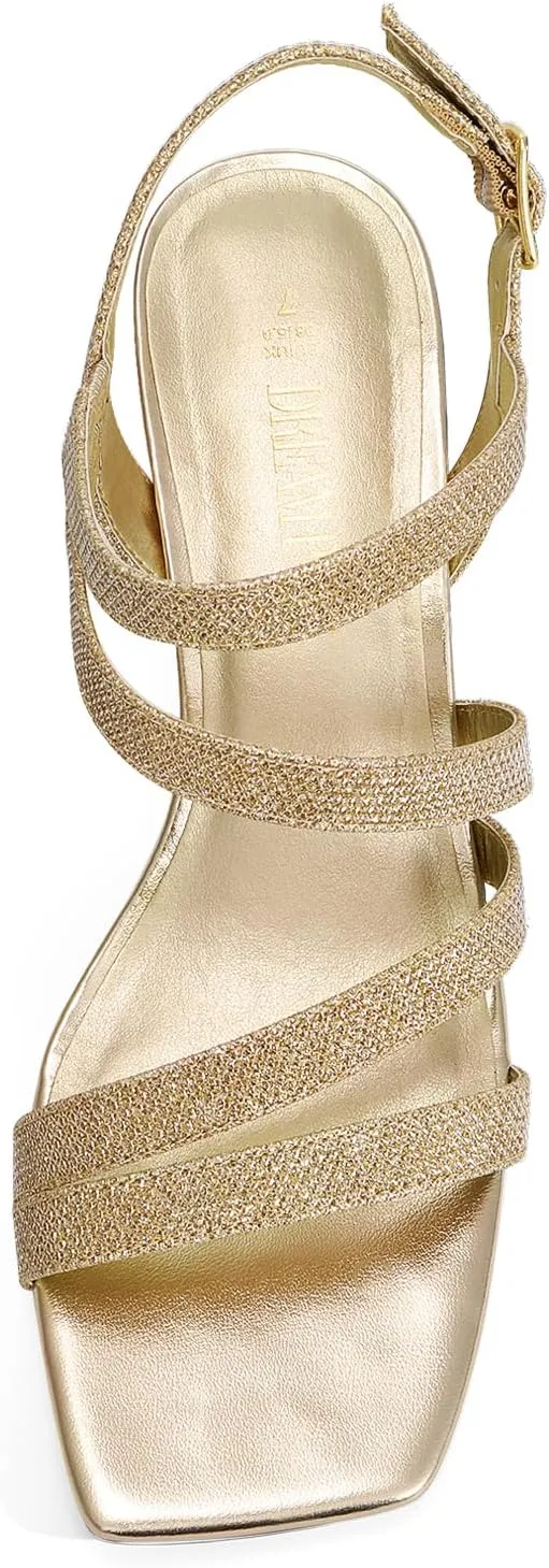 DREAM PAIRS Women's Strappy Chunky Heels Low Block Square Open Toe Sandals Dress Party Shoes