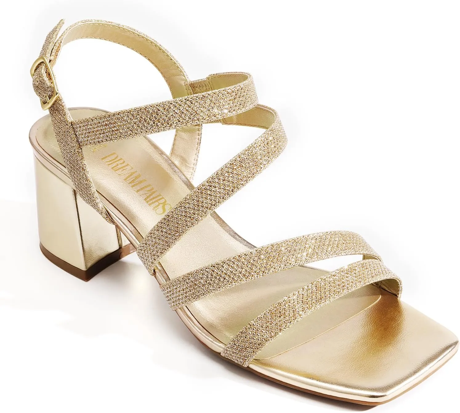 DREAM PAIRS Women's Strappy Chunky Heels Low Block Square Open Toe Sandals Dress Party Shoes