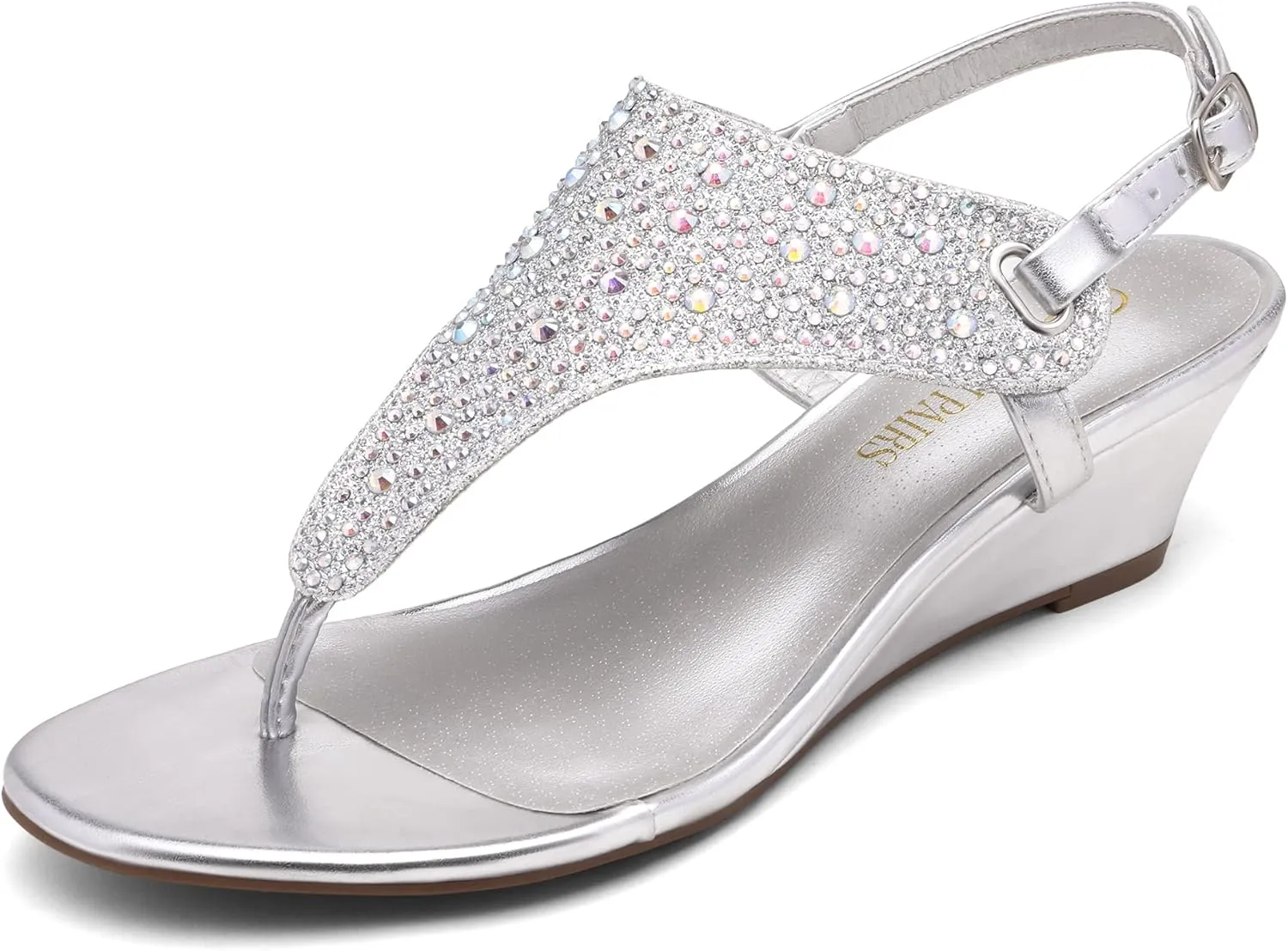 DREAM PAIRS Women's Wedge Thong Sandals, Summer Rhinestone Dress Shoes for Wedding