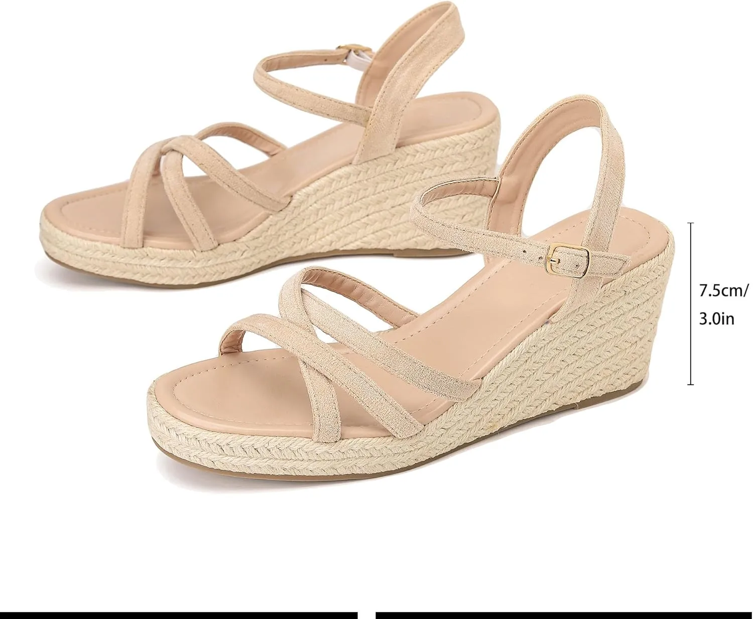 Dressy Open Toe Sandals Platform Wedge Sandals with Cushioned Insole and Ankle Strap Buckle,Strappy Espadrille Wedge Sandals for Women Comfortable Summer
