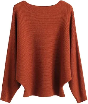 EDSTAR Women Dolman Batwing Sleeves Knitted Sweaters Winter Boat Neck Pullovers Tops