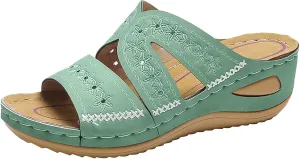 Eduavar Women's Orange Wedge Sandals, Comfortable Vintage Slip-On Open Toe Wedges