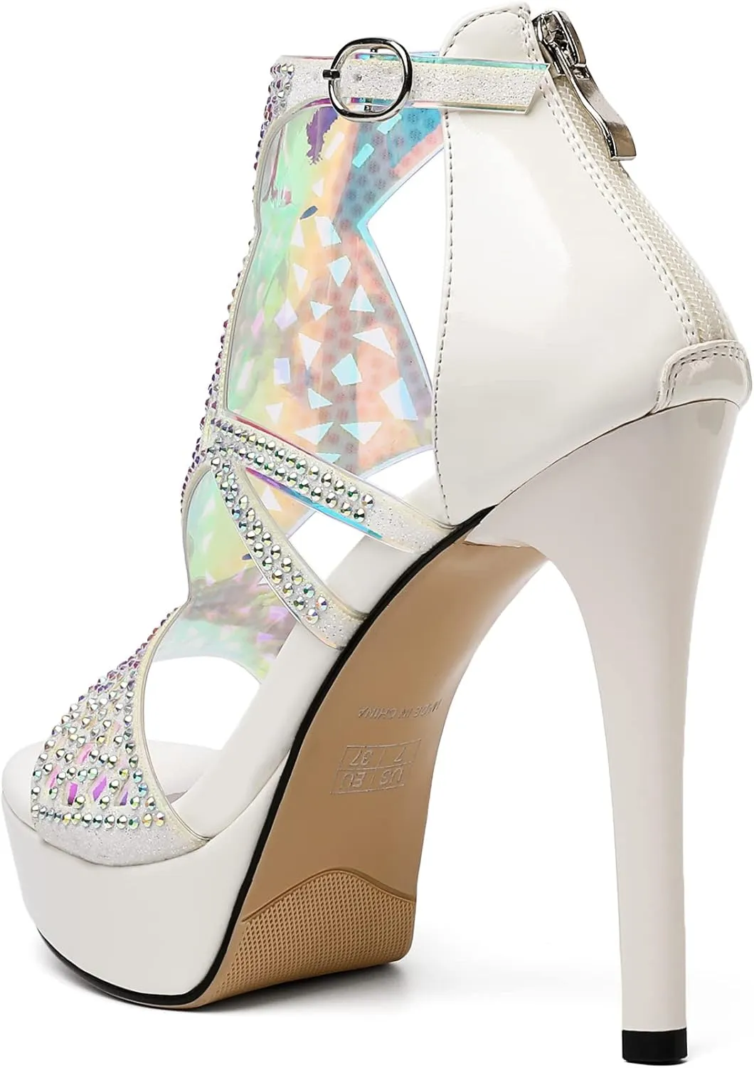 Eldof High Heeled Sandals for Women, Open Toe Strappy Platform Sandals, Cutout Gladiator Heels with Rinestones, Pumps Shoes for Dress Party Evening Summer