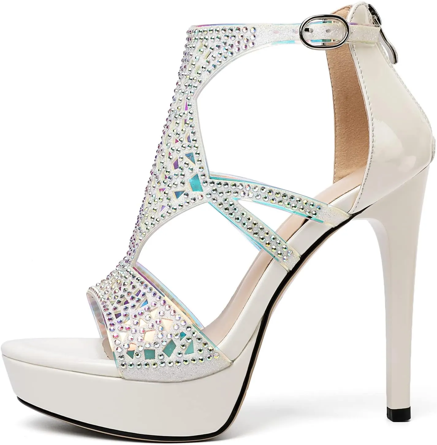 Eldof High Heeled Sandals for Women, Open Toe Strappy Platform Sandals, Cutout Gladiator Heels with Rinestones, Pumps Shoes for Dress Party Evening Summer