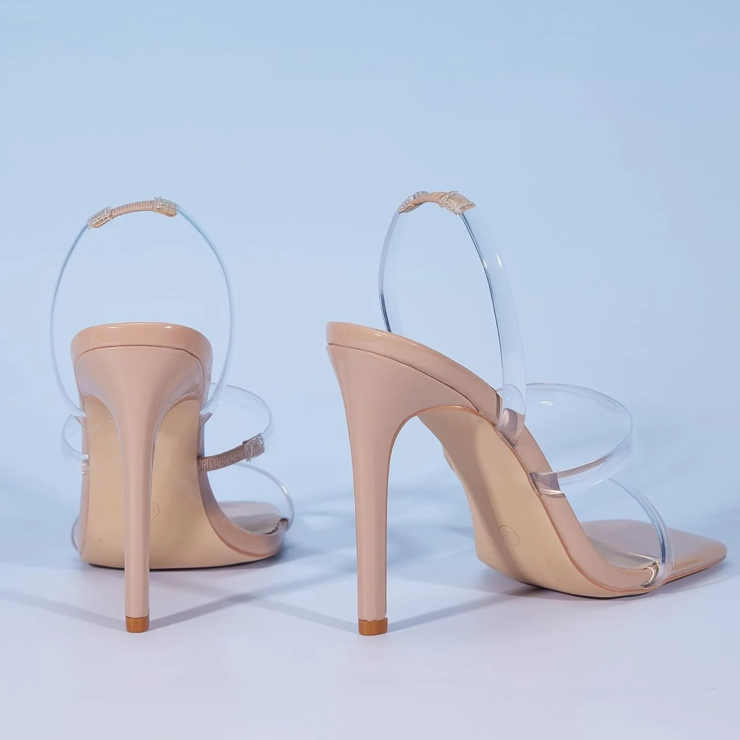 Elisabet Tang 4.3 Inch Open Toe Strappy Square Toe Heels Stiletto for Women