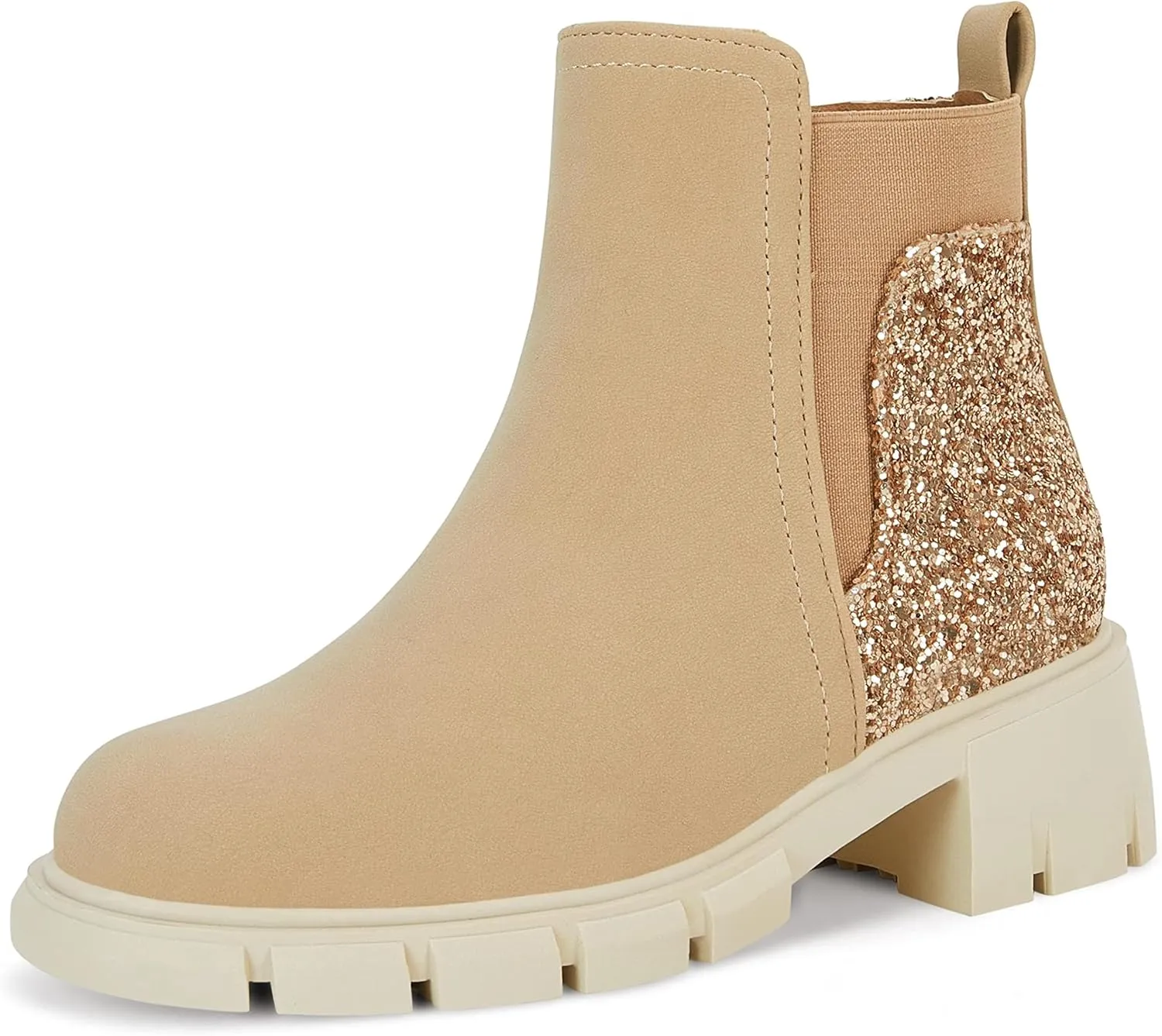 Ermonn Girls Ankle Boots Chelsea Glitter Side Zipper Non-Slip Outdoor Fashion Booties for Toddler/Little Kid/Big Kid