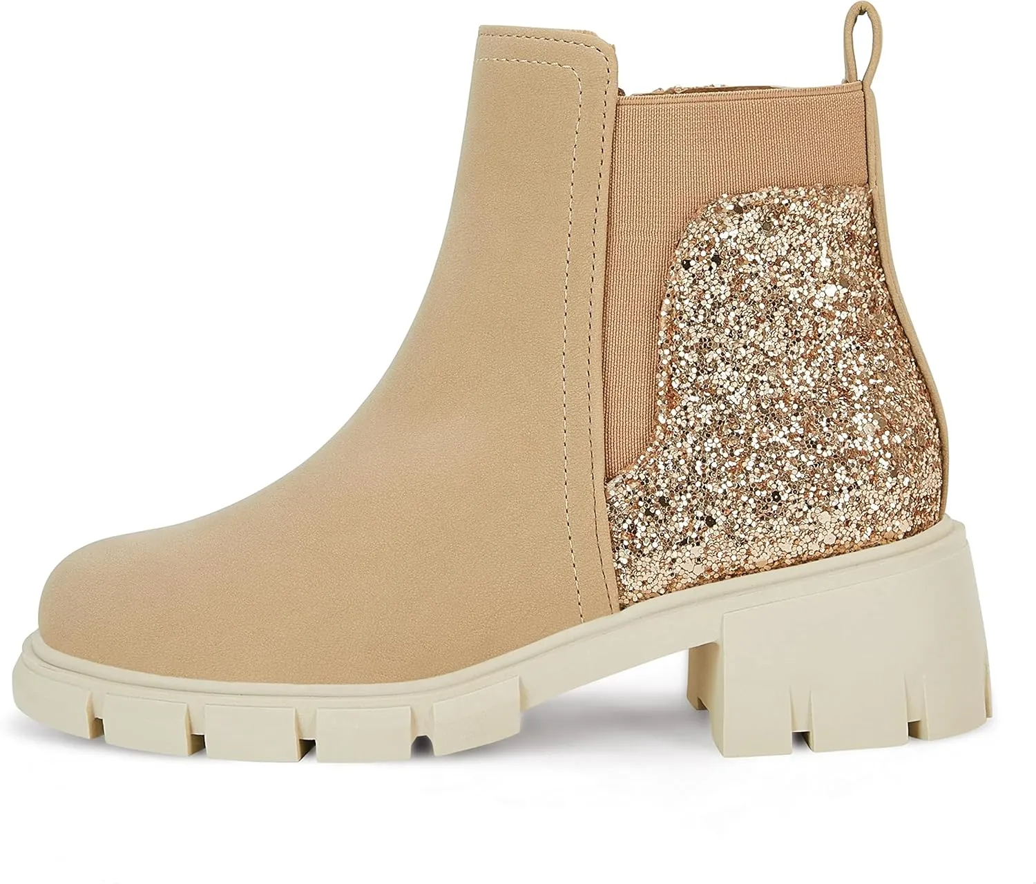 Ermonn Girls Ankle Boots Chelsea Glitter Side Zipper Non-Slip Outdoor Fashion Booties for Toddler/Little Kid/Big Kid