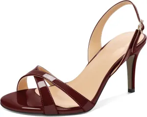 Esvowido Women's Heeled Sandals Open Toe Stilettos Slingback Ankle Strap High Heels Cross Strappy Wedding Bridal Party Office Shoes 3.4 Inch