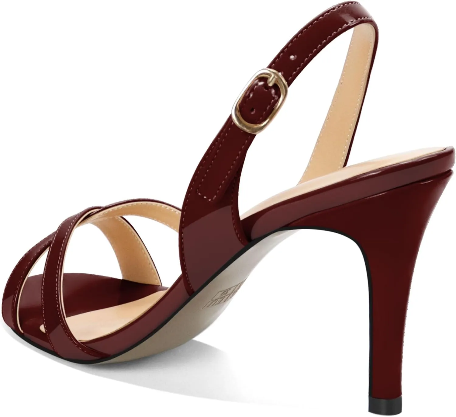 Esvowido Women's Heeled Sandals Open Toe Stilettos Slingback Ankle Strap High Heels Cross Strappy Wedding Bridal Party Office Shoes 3.4 Inch