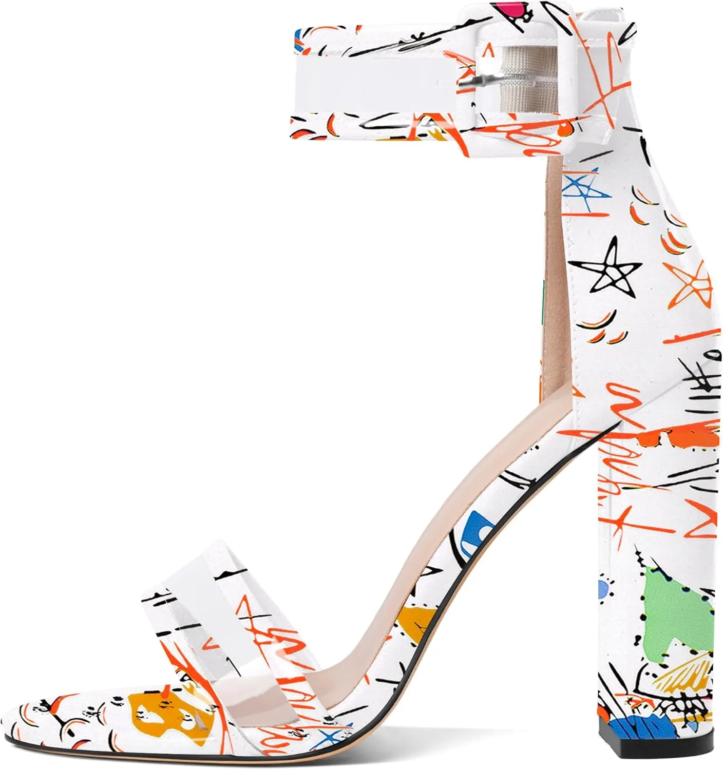 Esvowido Women's Open Toe Denim High Heeled Sandals Fashion Comfortable Ankle Strap Tassel Chunky Block Heels
