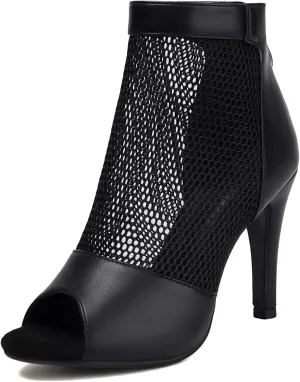 Fashion Peep Toe Mesh Air Snakeskin Booties Women Gladiator Summer Booties Open Toe Leopard Ankle Boots Stiletto High Heeled Dance Wedding Party Sandals