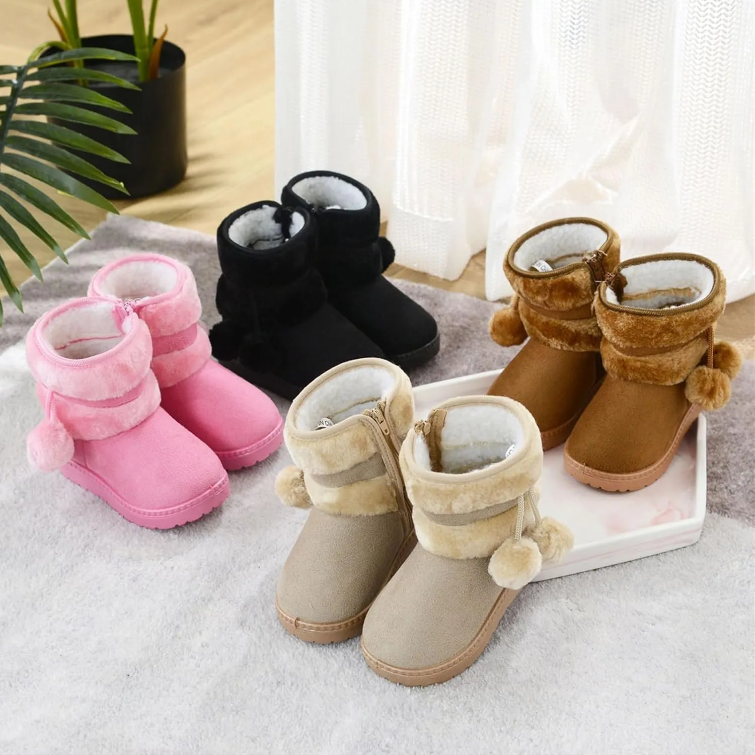Fashion Winter Bowknot Platform Boots Kids Ankle Boots Toddler Kids Wool Lined Slippers Girls Boys Outdoor Warm Indoor Home Anti Slip Trendy Mini Boots