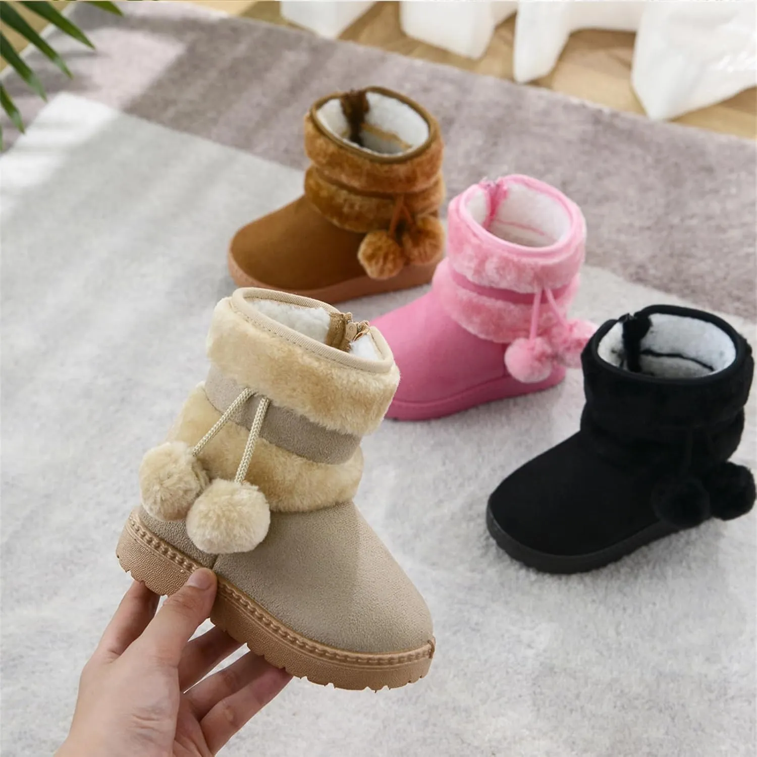 Fashion Winter Bowknot Platform Boots Kids Ankle Boots Toddler Kids Wool Lined Slippers Girls Boys Outdoor Warm Indoor Home Anti Slip Trendy Mini Boots