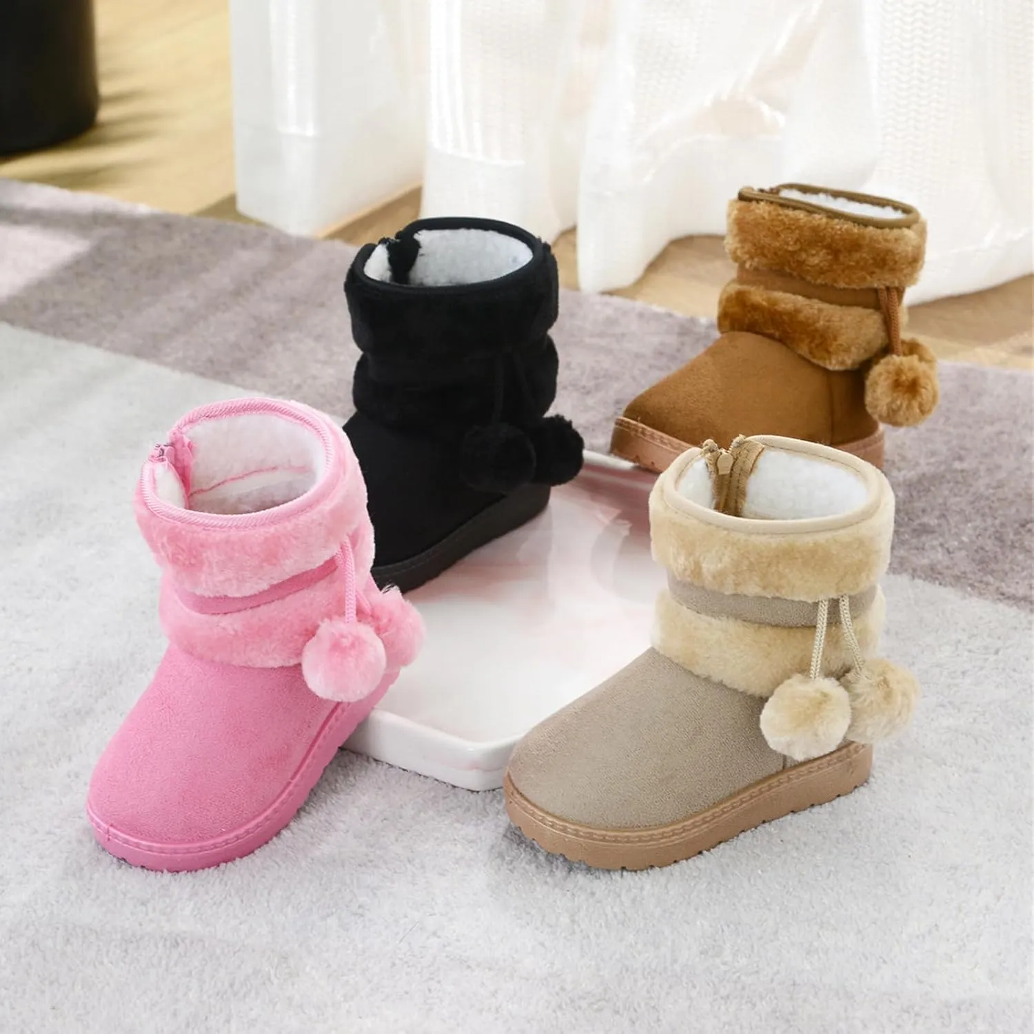 Fashion Winter Bowknot Platform Boots Kids Ankle Boots Toddler Kids Wool Lined Slippers Girls Boys Outdoor Warm Indoor Home Anti Slip Trendy Mini Boots