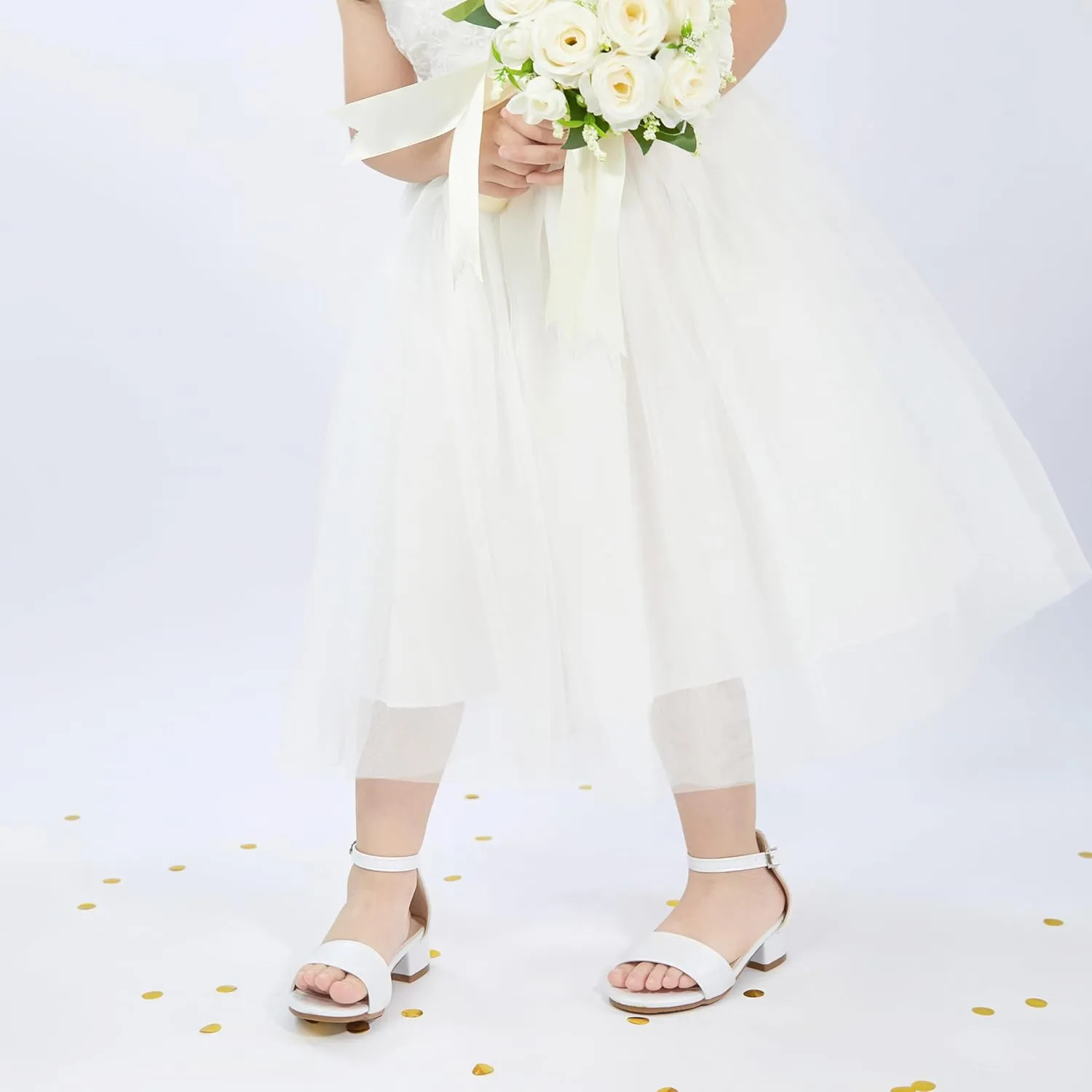 Felix & Flora Girls Sandals Low Heels Open Toe Flower Girl Dress Shoes