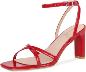 FIFSY Women's Sandals Ankle Strap High Heel Sexy Strappy Sandals Open Toe Heels 3 in Inch Square Toe Heeled Pumps Sandals for Women