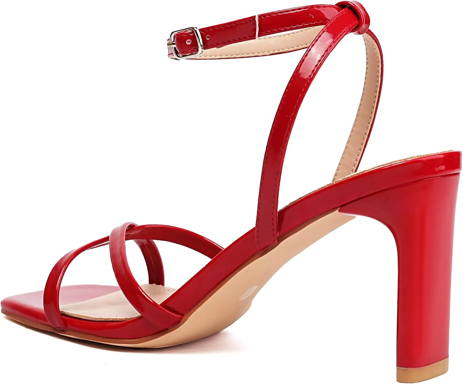 FIFSY Women's Sandals Ankle Strap High Heel Sexy Strappy Sandals Open Toe Heels 3 in Inch Square Toe Heeled Pumps Sandals for Women