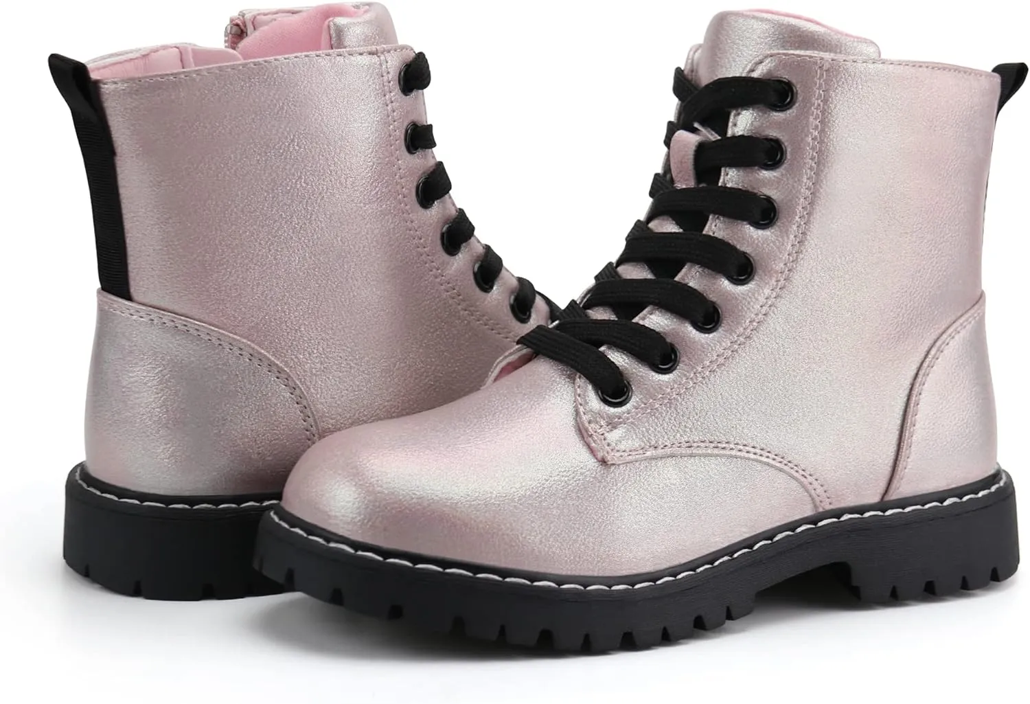 firelli Kids Ankle Boots Boys Girls Side Zipper Lace Up Work Boots Combat Boots