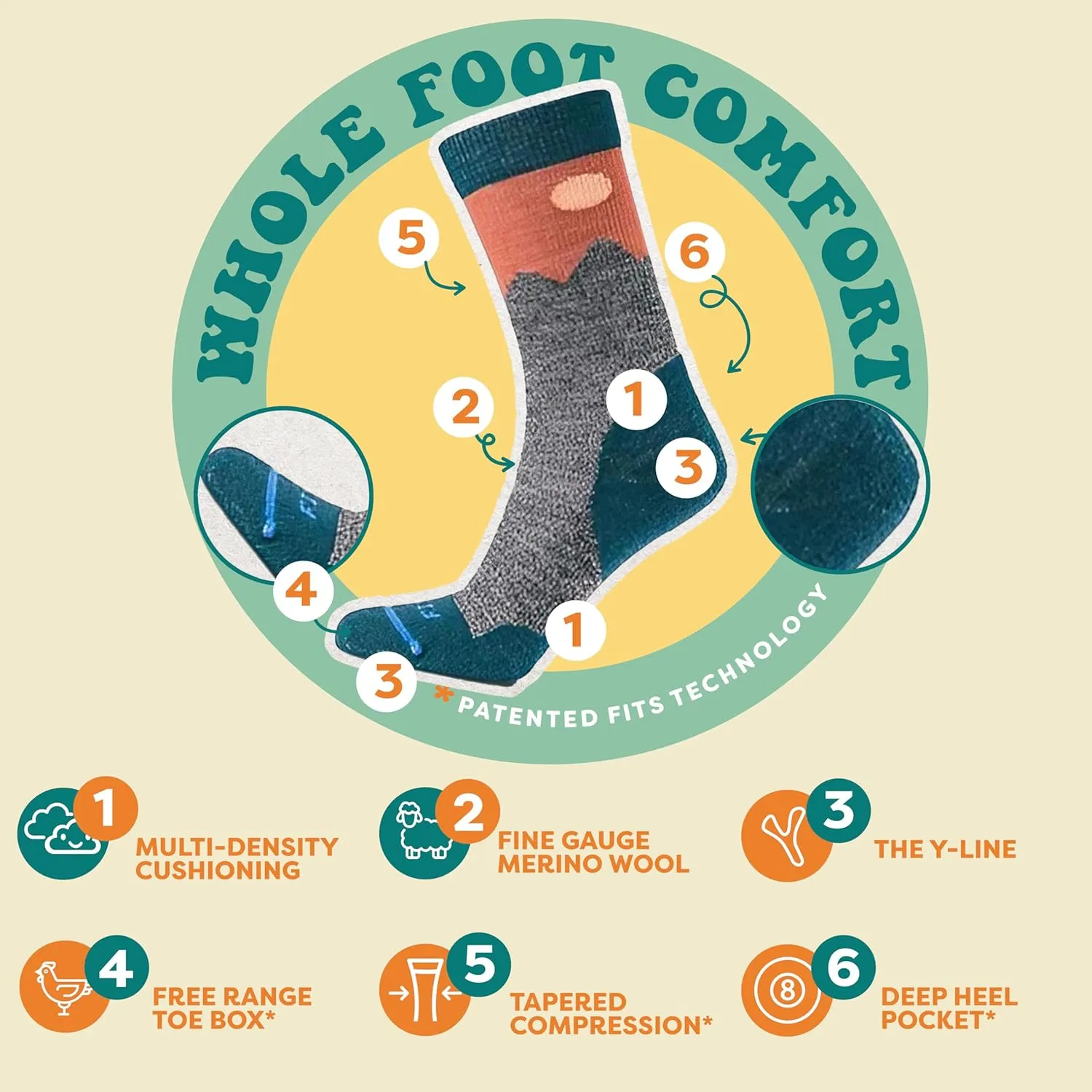 FITS Teton Light Hiker Merino Wool Crew Socks For Men and Women, Lightweight, Breathable, Whole Foot Comfort