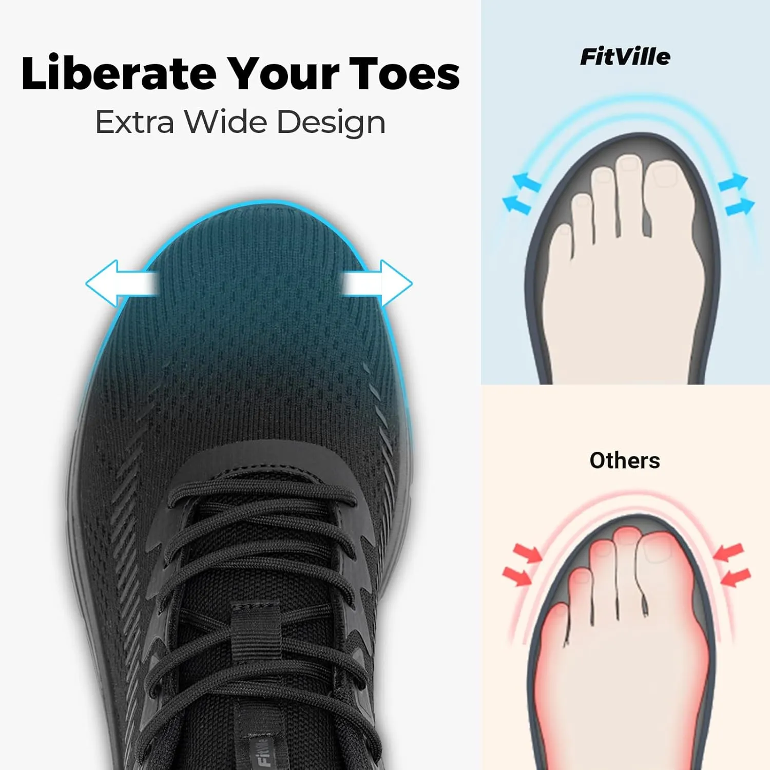 FitVille Men's Walking Shoes Wide Width, Comfortable Orthopedic Sneakers Lightweight Tennis Shoes Gym Workout Sneakers for Plantar Fasciitis - Cloud Wanderer V20
