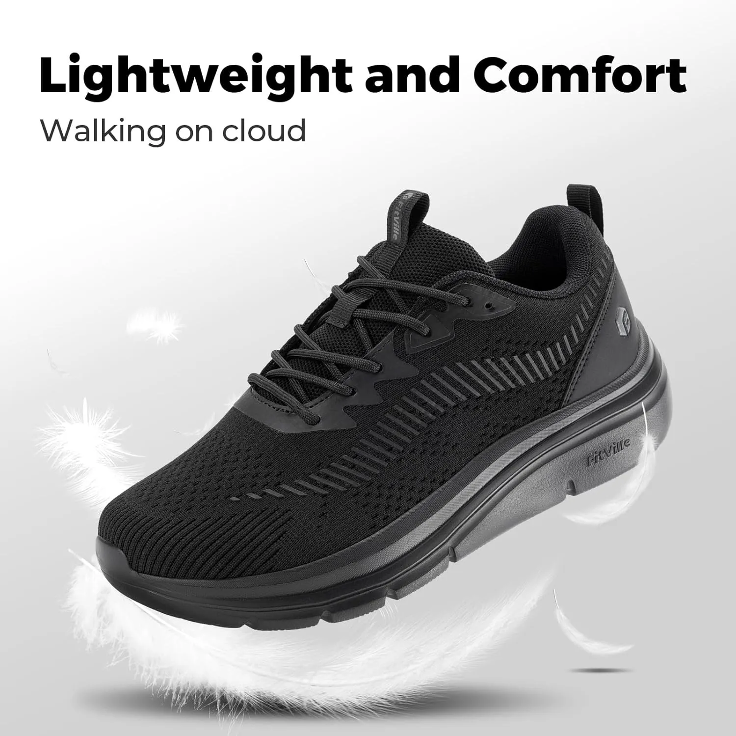 FitVille Men's Walking Shoes Wide Width, Comfortable Orthopedic Sneakers Lightweight Tennis Shoes Gym Workout Sneakers for Plantar Fasciitis - Cloud Wanderer V20