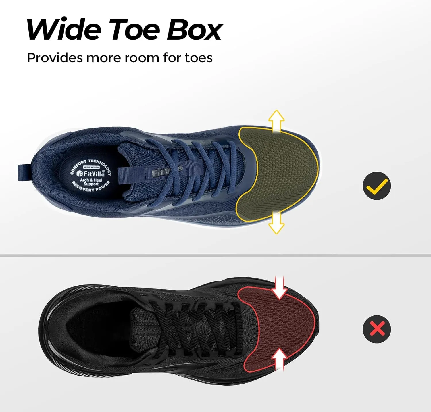 FitVille Men's Wide Walking Shoes Lightweight Comfortable Sneakers Breathable Wide Athletic Shoes - Cloud Jogger V3