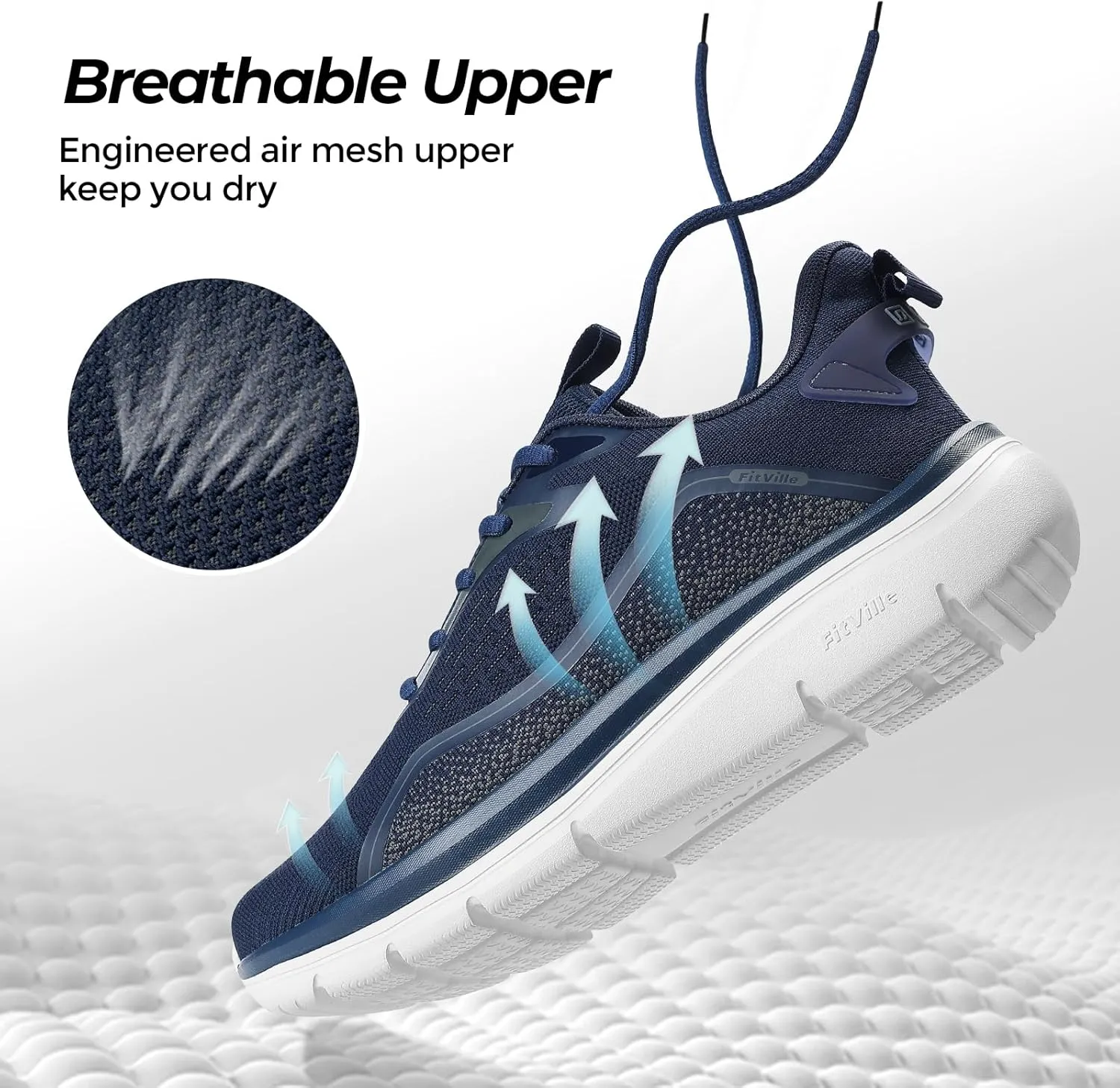 FitVille Men's Wide Walking Shoes Lightweight Comfortable Sneakers Breathable Wide Athletic Shoes - Cloud Jogger V3