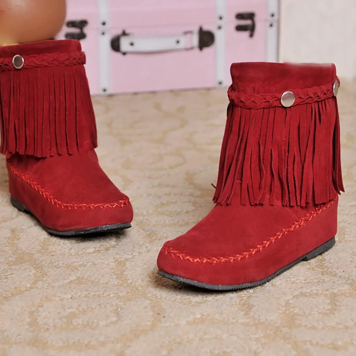 Flat Fringe Ankle Boots Cowgirl Western Tassel Booties Women Retro Vintage Low Heel Round Toe Pull On Short Boots