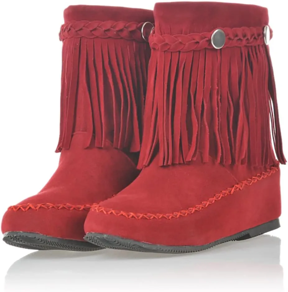 Flat Fringe Ankle Boots Cowgirl Western Tassel Booties Women Retro Vintage Low Heel Round Toe Pull On Short Boots