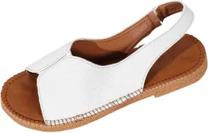 Flat Sandals For Women Summer Casual Breathable Leather Open Toe Slingback Walking Sandals Vintage Lightweight Comfortable Color Block Cushion Wedge Shoes