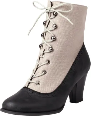 Foreign Trade Large Size Women's Boots and Winter Color Matching Tie Up Middle Heel Short Boots Tendon Womens Fall